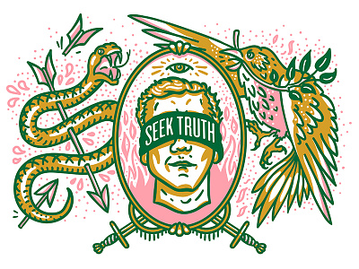 Seek Truth arrow bird branch dagger eye fire snake