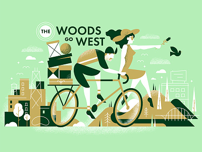The Woods Go West bean bicycle bird box bridge character chicago city flower portland tree