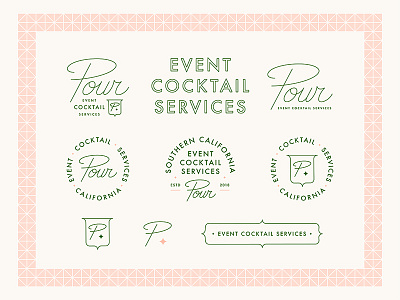 Pour - Event Cocktail Services alcohol bar branding cocktail drink identity logo mark pattern