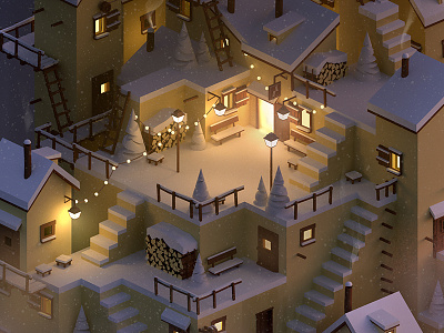 Taverne de l'échelon 3d blender christmas illustration snow village