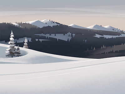 Mont Tendre graphic illustration jura landscape mountain snow switzerland tree winter