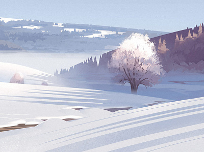 Winter light digitalpainting drawing illustration light morning mountain snow switzerland tree winter
