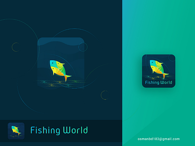 Fishing World Apps Icon apps icon best logos brand branding fish logos fishing icon fishing logo fishing world icon logo concept logo idea popular logos
