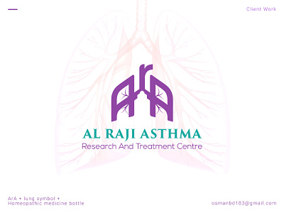 Logo Design for Medical Centre: Al Raji Asthma a logo arabic logo asthma logo brand branding illustration lettering logo idea lung icon lung logo medical app medical care medical illustration medical logo r logo typography
