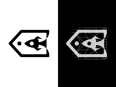 ROCKETSHOP black branding grid la el logo minimal rocket tag white