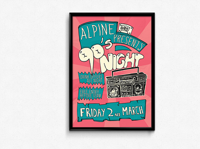 ALPINE BAR 90s Night Poster Design app branding design icon illustration logo typography ui ux vector