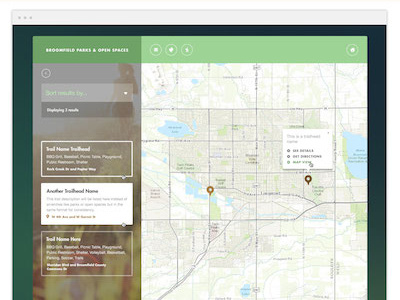 Parks and Trails Search App (Updated Sidebar) flat interactions map mapping ui