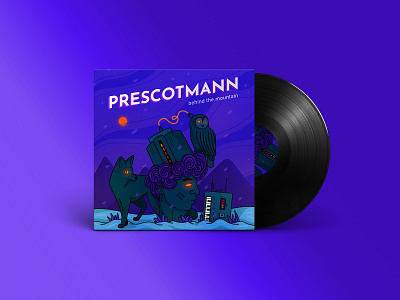 Prescotmann - Behind the Mountain | EP Cover artwork design fox illustration keyboard owl package print record statue synth techno vinly record vinyl