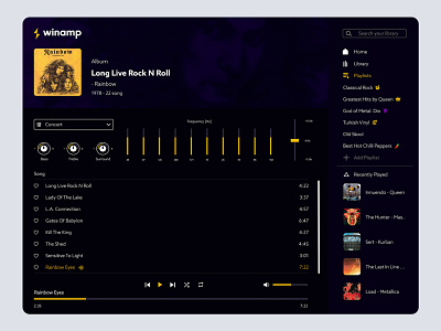 Winamp | UI age app backward dark forward headphone music music player new player spotify ui winamp yellow