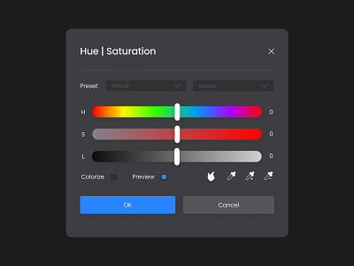 New UI for Adobe Photoshop Components adobe app brush card clean color components concept dark theme design design system graphic hue minimal palette photoshop product design saturation ui