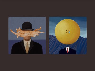 Magritte-o art artwork cat concept editorial emoji graphic illustration illustrator magritte man mashup