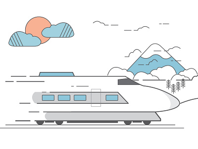 InterRail blue holiday icon illustration line mountain train