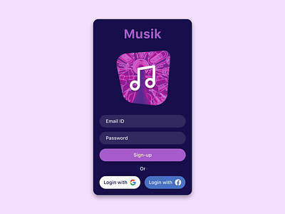 Music app sign up screen