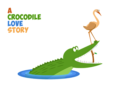 A Crocodile Love Story 2d character 2danimation animals branding character crocodile funny heron illustration minimal motion design vector