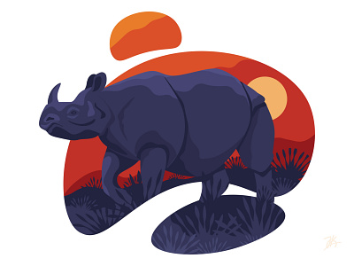 Indian rhinoceros animal design forest forest animals illustration minimal rhino rhinoceros safari sunset vector