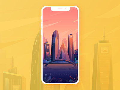 The scene of city sunset design illustration