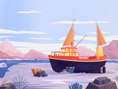 Ship on the glacier color design glacier ice illustraion ship stone texture ui