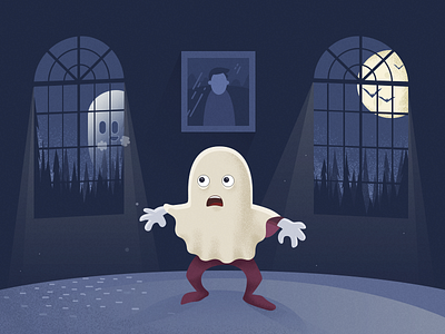 Boo! fear flat flat illustration full moon ghost halloween horror humour illustration mystery scene scene ghost