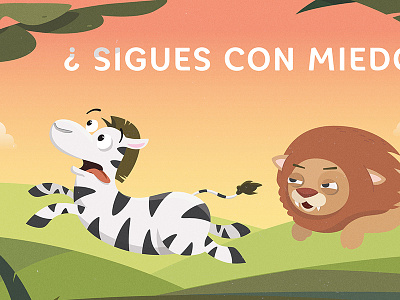 Lion running with Zebra ad app banner commercial friends friendship happy illustration lion mobile poster zebra