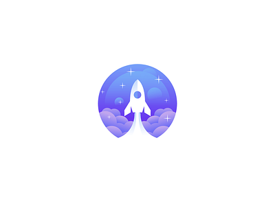 Creative Modern Rocket in Space logo design flat fly gradient logo logo design modern rocket rocket logo sky space space logo spaceship stars startup