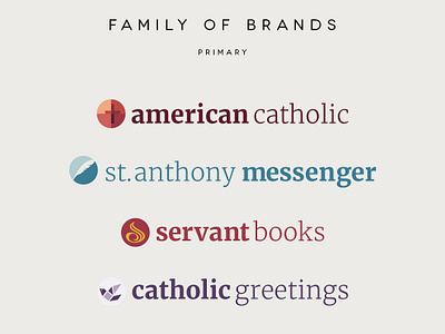 Franciscan Media Primary Brand Family branding catholic christian christianity design family of brands franciscan franciscan media graphic design identity logo design typography