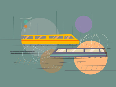 On The Train abstract composition everydays exploration flat illustration line railroad train