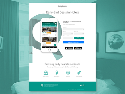 Landing page for mobile app app booking green hotel hotel rooms landing page mobile