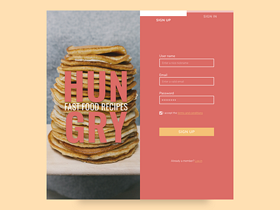 DailyUI #001 - Sign Up Screen 001 daily ui challenge dailyui dailyui 001 food recipes sign up sign up screen