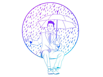 Stay Dry business design face gradient illustration line art man outline person rain