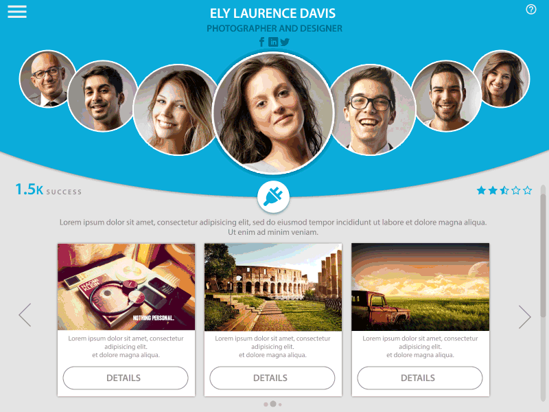 Slide People app blue desktop interface mobile people photo portfolio profile slide touch ui
