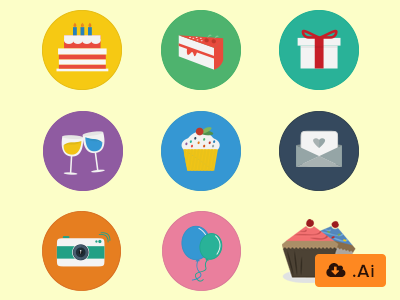 Birthday Flat Icons