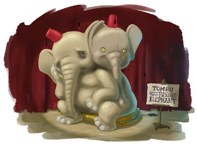 Tombu the two headed elephant. clip studio paint illustration