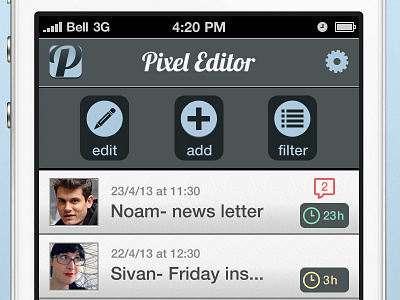 Pixel Editor app blog buttons gui iphone magazine posts ui