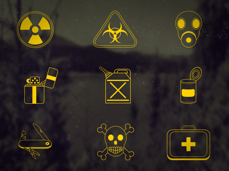 Dooms Day Icons freebie icons ui apocalypse skull zippo can biohazard radioactive gas mask first aid