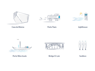 Porto City Icons boats bridge city illustration musica porto sardines tram wine