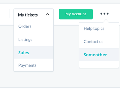 Mytickets - Dropdown menu clean dropdowns inputs interface buttons labels user white