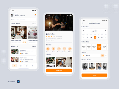 Barber Shop App android app appoinment barber booking free freebie ios salon salon app ui ux