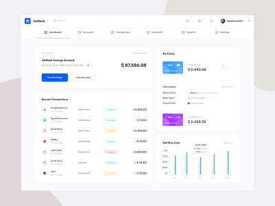 Financial & Banking Dashboard account app banking card cost dashboard dollar earning fee finance free loan master card payment report transaction visa wallet