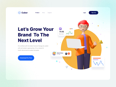 3D Hero Header 3d illustration app dashboard header illustration illustrator landingpage logo portfolio ui ux web website