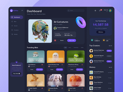 NFT Marketplace Dashboard admin panel app crypto dashboard free nft nft dashboard nft marketplace portfolio ui ux wallet