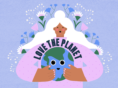 LOVE THE PLANET ❤️ climate change digital illustration earth earth day environment female flat design flat illustration girl illustration nature planet planet earth save the planet texture world