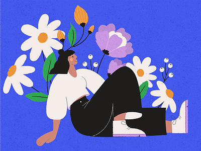 SPRING! 🌼 digital illustration female female with flowers flat design floral flower power flowers girl girl in spring girl with flowers illustration spring texture