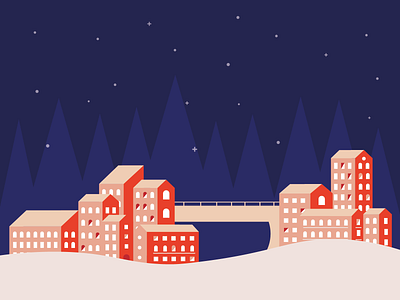 Lil Village flat design flat illustration houses illustration landscape snow town village winter