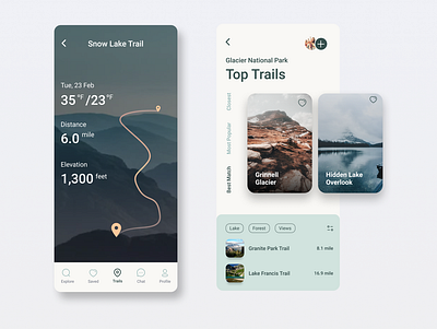 Hiking APP app app design colors filter ui hiking ios national park nature navigation bar tag travel app traveling typogaphy ui ui design