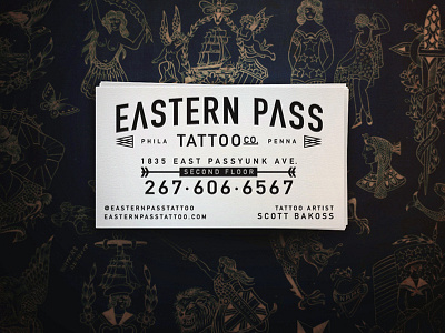 Eastern Pass Tattoo business cards letterpress logo tattoo