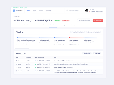 Web UI for diagnostic testing clinic: Order Timeline