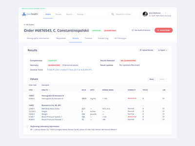 Web UI for diagnostic testing clinic: Order Results