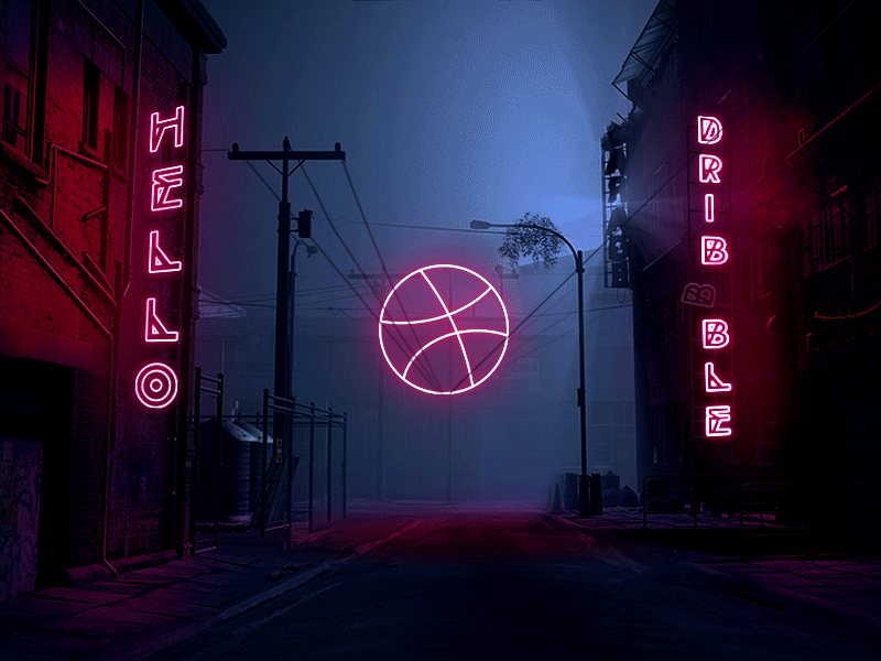 Hello Dribbble! animation debut design neon ui