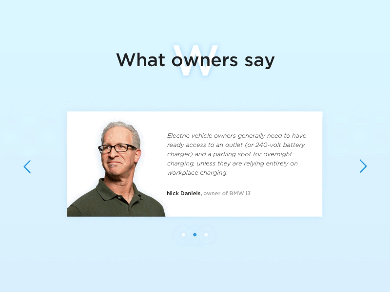 Testimonials from Electric car dealer project animation arrow car dealer electric car gif hover motion mouse over navigation roll over testimonials web design