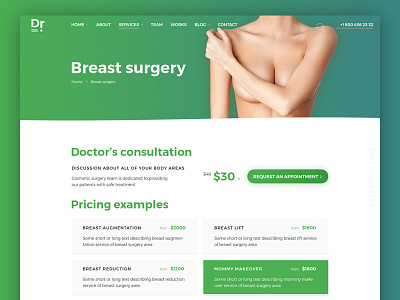 Services and pricing page beauty clinic health medicine plastic surgery pricing services template ui ux web design webdesign